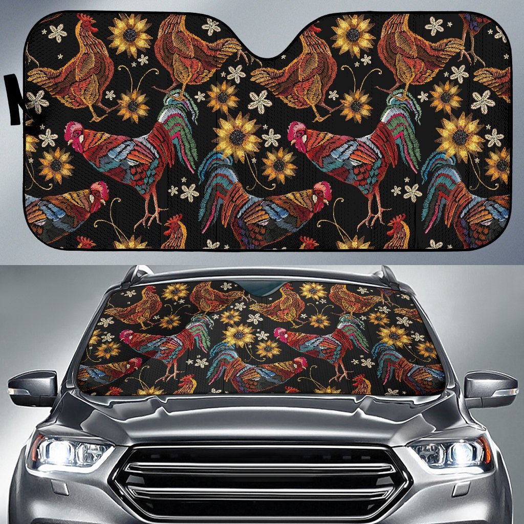 Farm Chicken Hen Flower Pattern Print Car Sun Shade-grizzshop