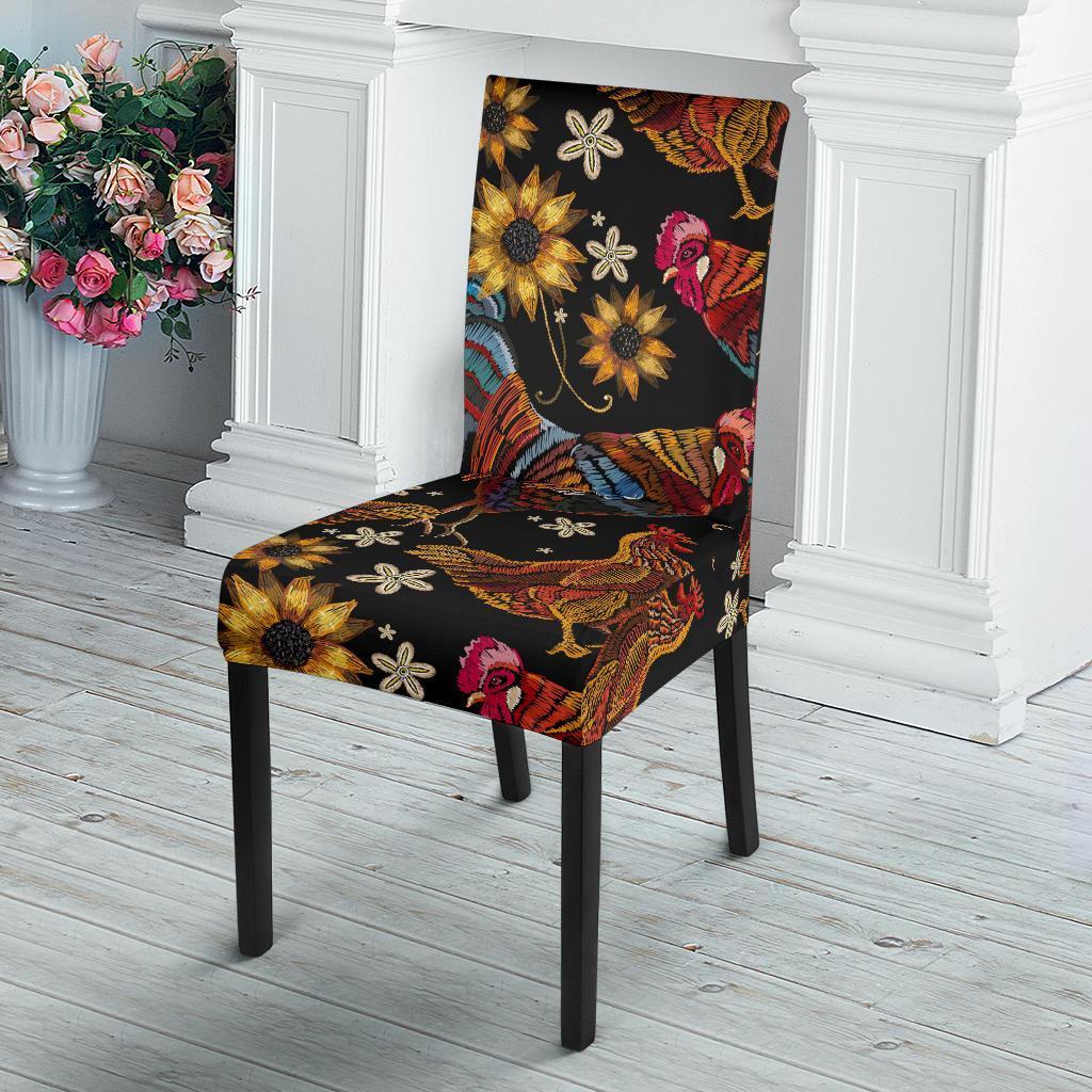 Farm Chicken Hen Flower Pattern Print Chair Cover-grizzshop