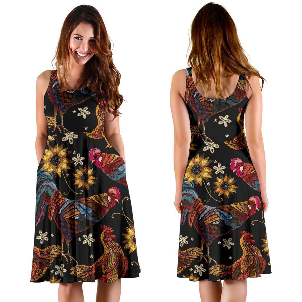 Farm Chicken Hen Flower Pattern Print Dress-grizzshop