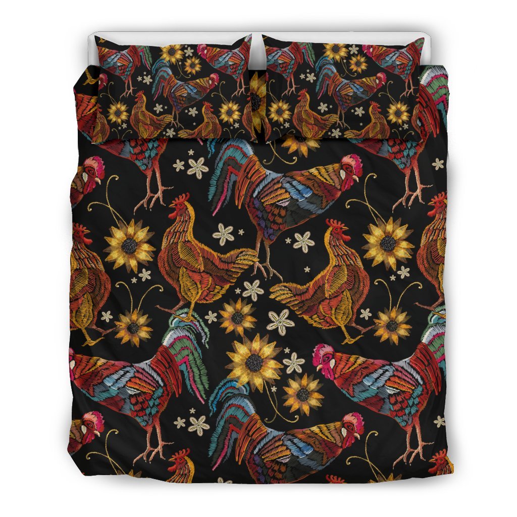 Farm Chicken Hen Flower Pattern Print Duvet Cover Bedding Set-grizzshop