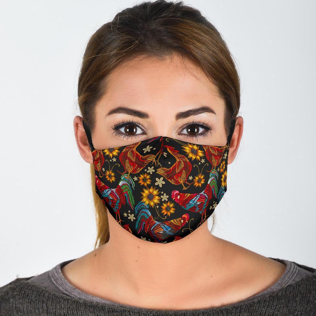 Farm Chicken Hen Flower Pattern Print Face Mask-grizzshop