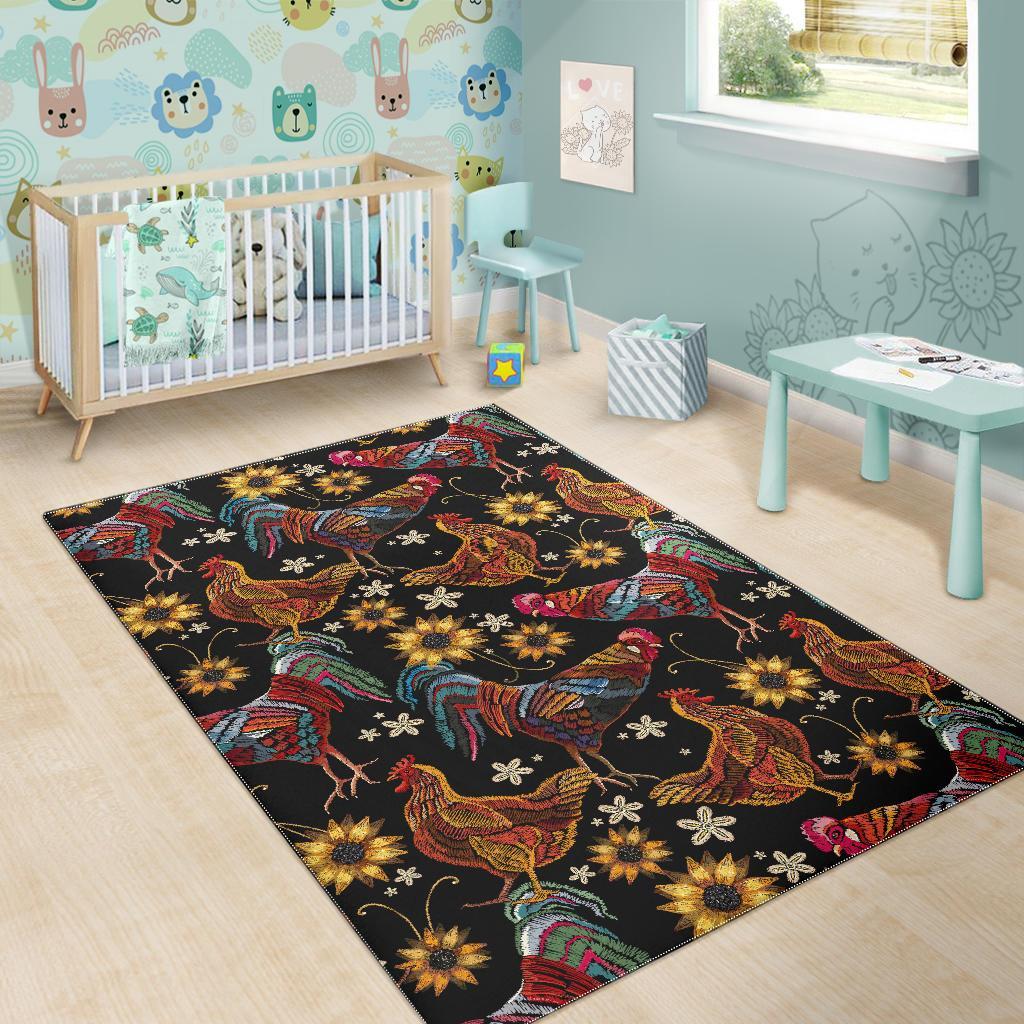 Farm Chicken Hen Flower Pattern Print Floor Mat-grizzshop