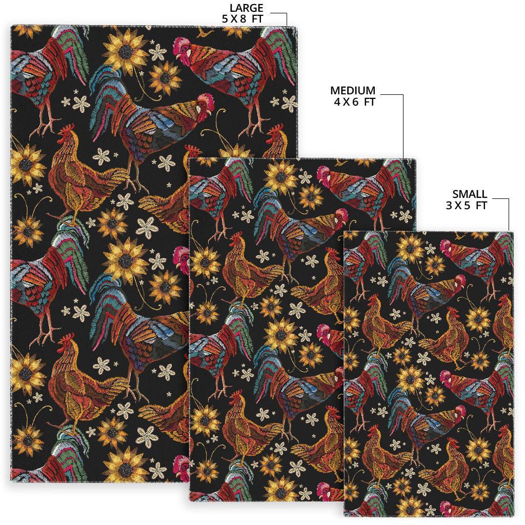 Farm Chicken Hen Flower Pattern Print Floor Mat-grizzshop