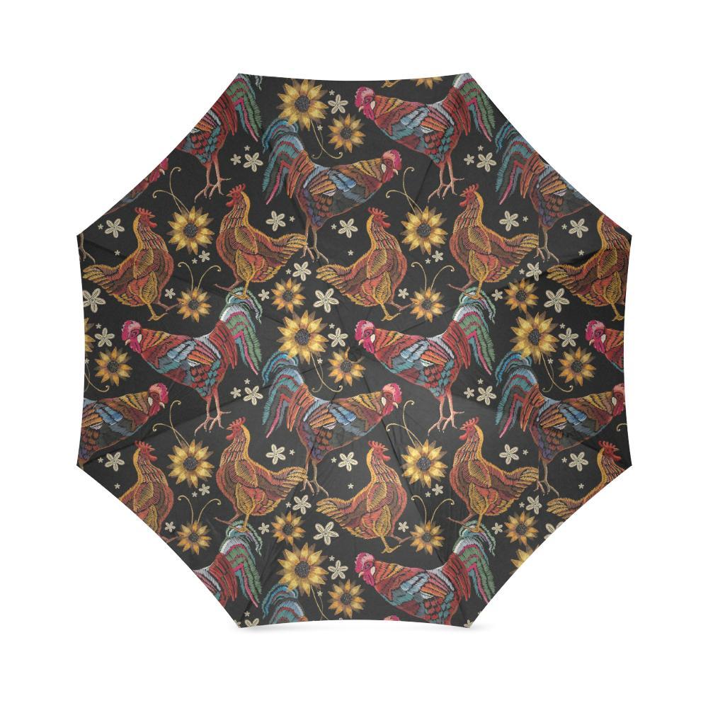 Farm Chicken Hen Flower Pattern Print Foldable Umbrella-grizzshop