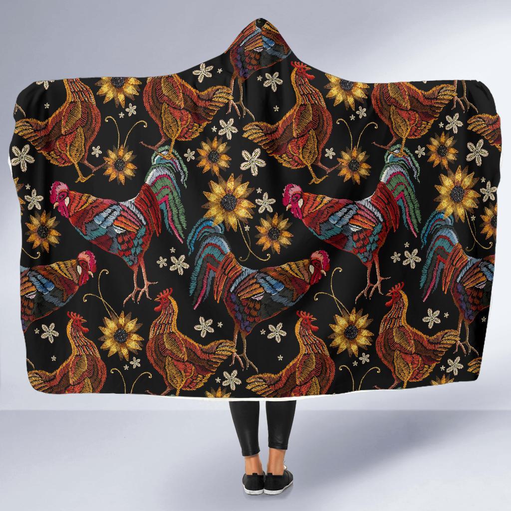 Farm Chicken Hen Flower Pattern Print Hooded Blanket-grizzshop