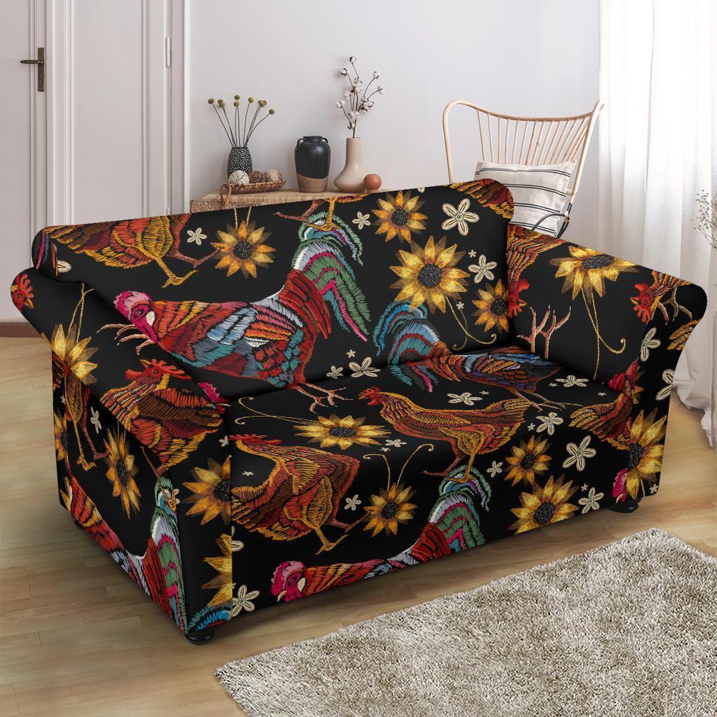 Farm Chicken Hen Flower Pattern Print Loveseat Cover-grizzshop