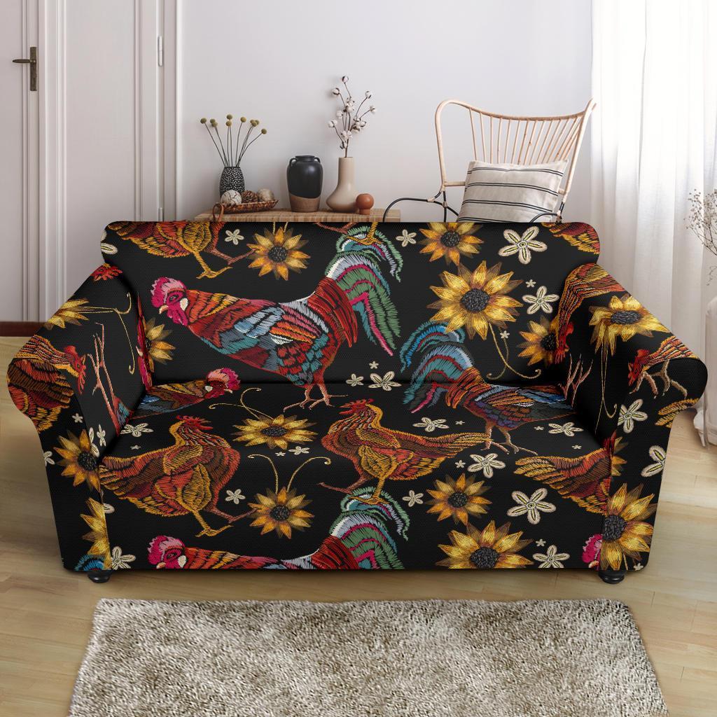 Farm Chicken Hen Flower Pattern Print Loveseat Cover-grizzshop