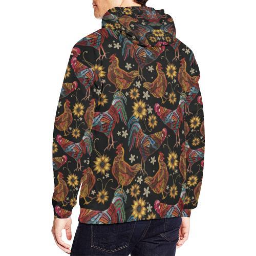 Farm Chicken Hen Flower Pattern Print Men Pullover Hoodie-grizzshop