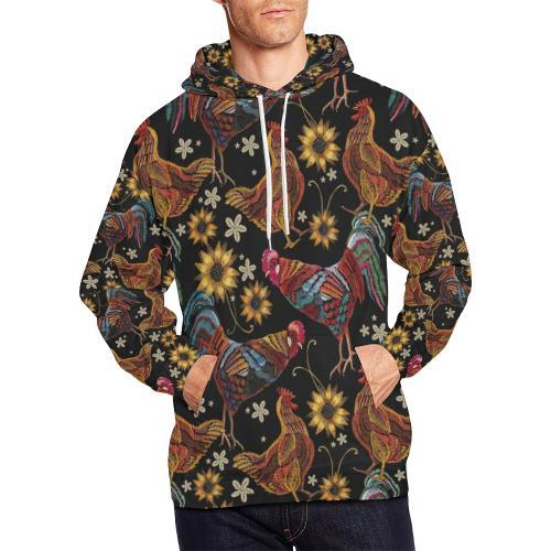 Farm Chicken Hen Flower Pattern Print Men Pullover Hoodie-grizzshop