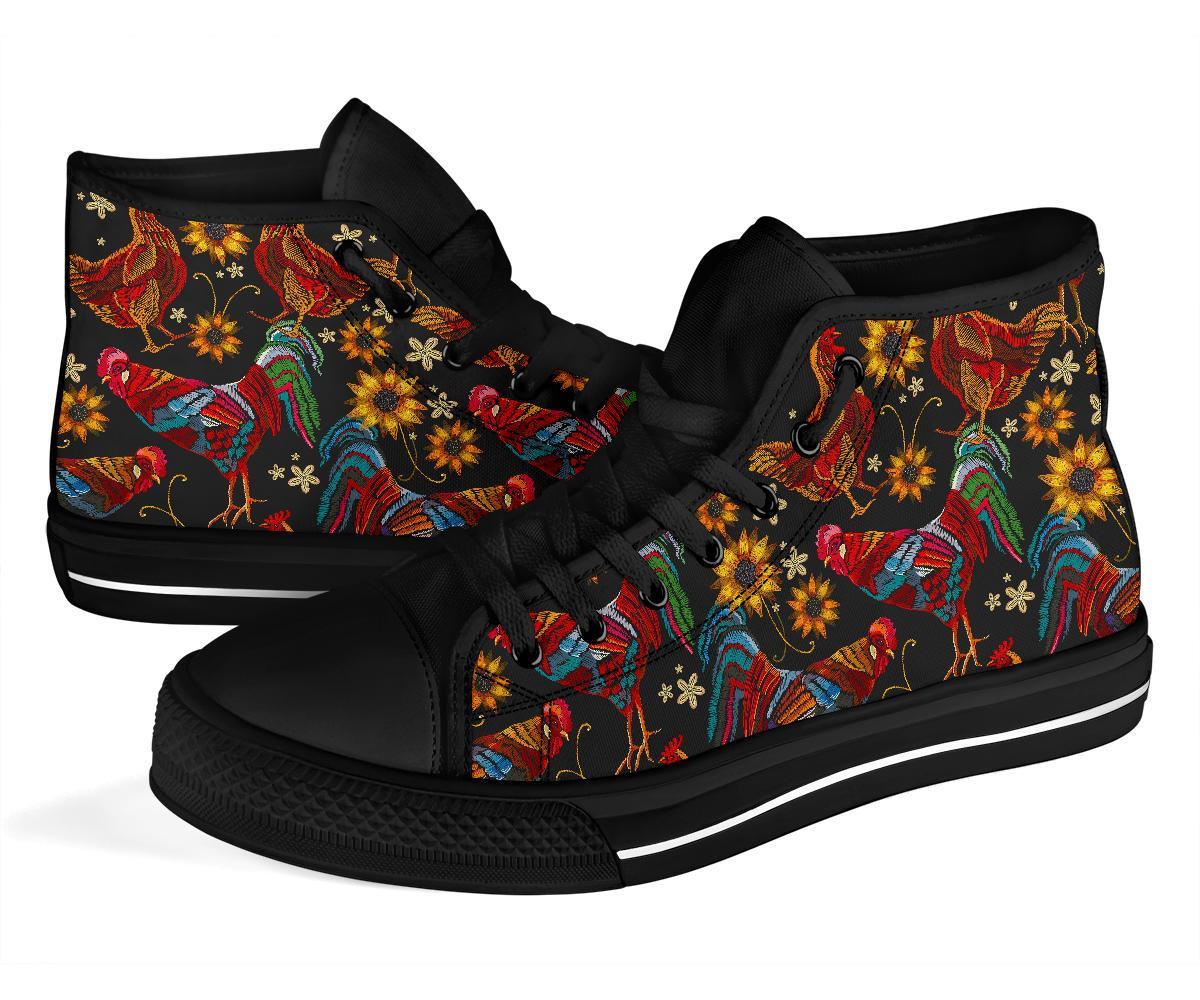 Farm Chicken Hen Flower Pattern Print Men Women's High Top Shoes-grizzshop