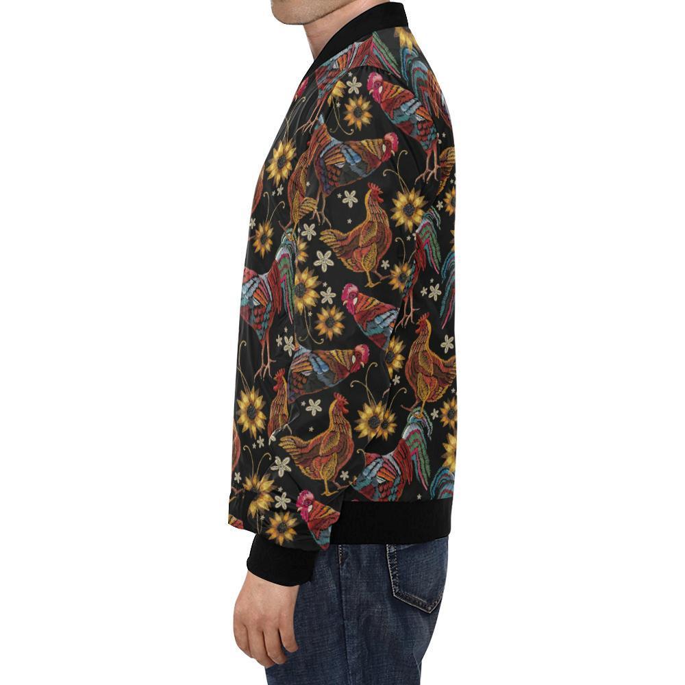 Farm Chicken Hen Flower Pattern Print Men's Bomber Jacket-grizzshop