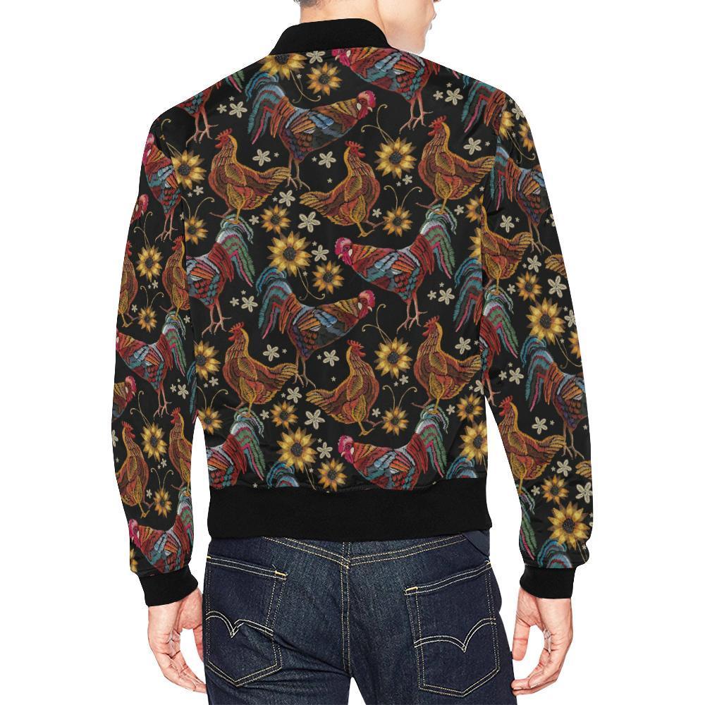 Farm Chicken Hen Flower Pattern Print Men's Bomber Jacket-grizzshop