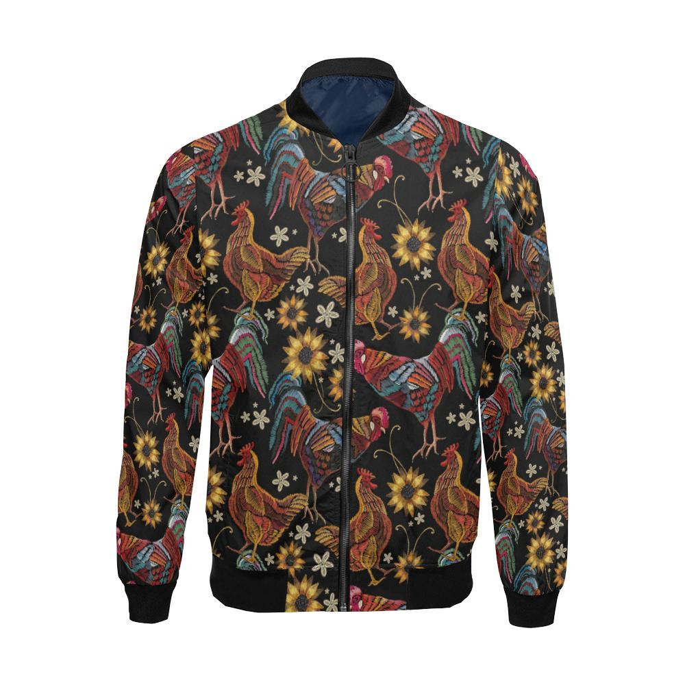 Farm Chicken Hen Flower Pattern Print Men's Bomber Jacket-grizzshop