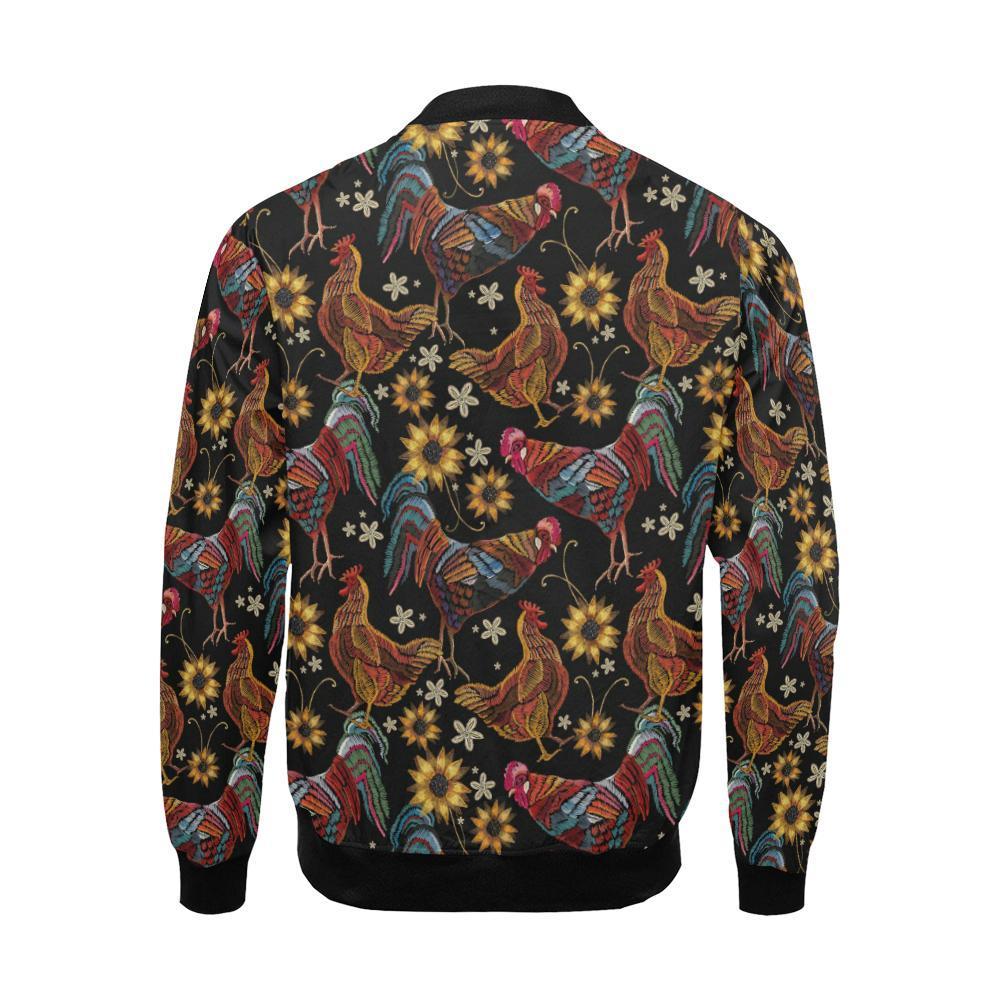 Farm Chicken Hen Flower Pattern Print Men's Bomber Jacket-grizzshop