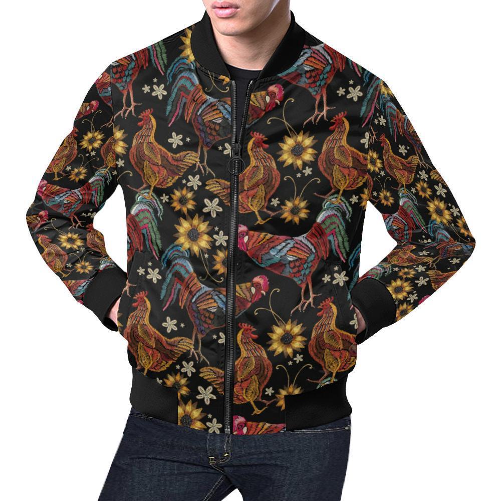 Farm Chicken Hen Flower Pattern Print Men's Bomber Jacket-grizzshop