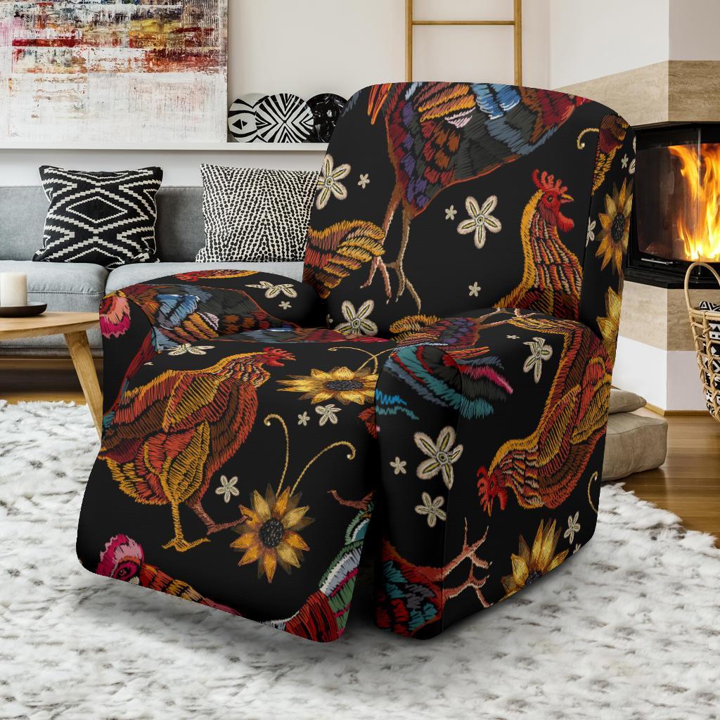 Farm Chicken Hen Flower Pattern Print Recliner Cover-grizzshop