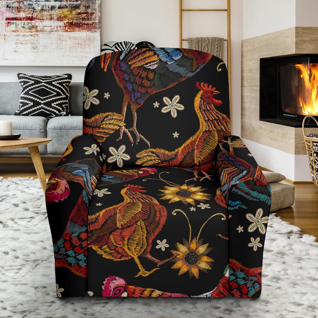 Farm Chicken Hen Flower Pattern Print Recliner Cover-grizzshop