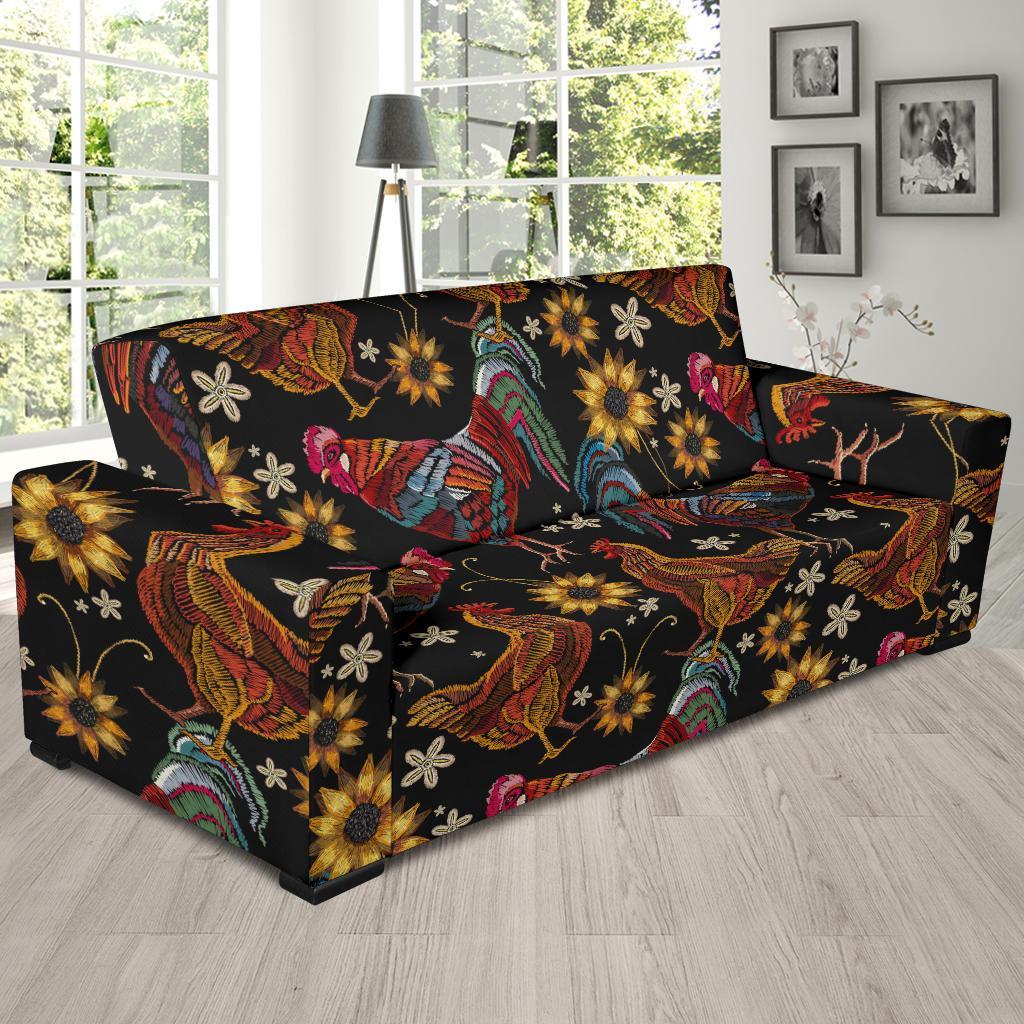 Farm Chicken Hen Flower Pattern Print Sofa Covers-grizzshop