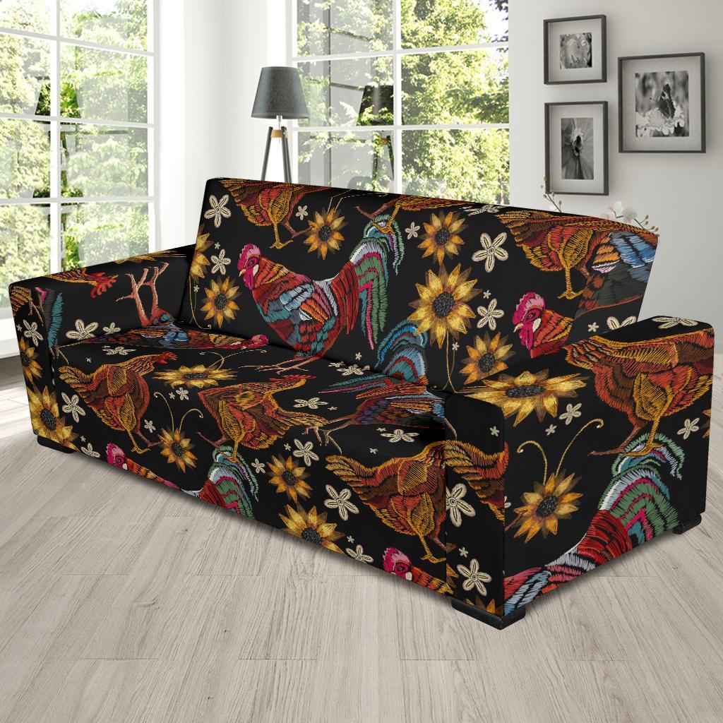 Farm Chicken Hen Flower Pattern Print Sofa Covers-grizzshop