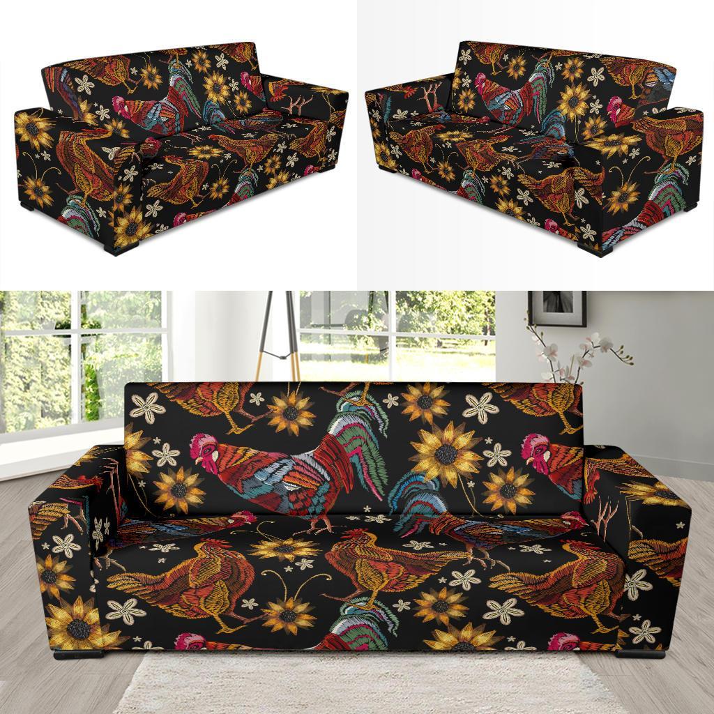 Farm Chicken Hen Flower Pattern Print Sofa Covers-grizzshop