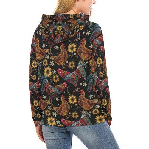 Farm Chicken Hen Flower Pattern Print Women Pullover Hoodie-grizzshop