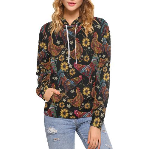 Farm Chicken Hen Flower Pattern Print Women Pullover Hoodie-grizzshop