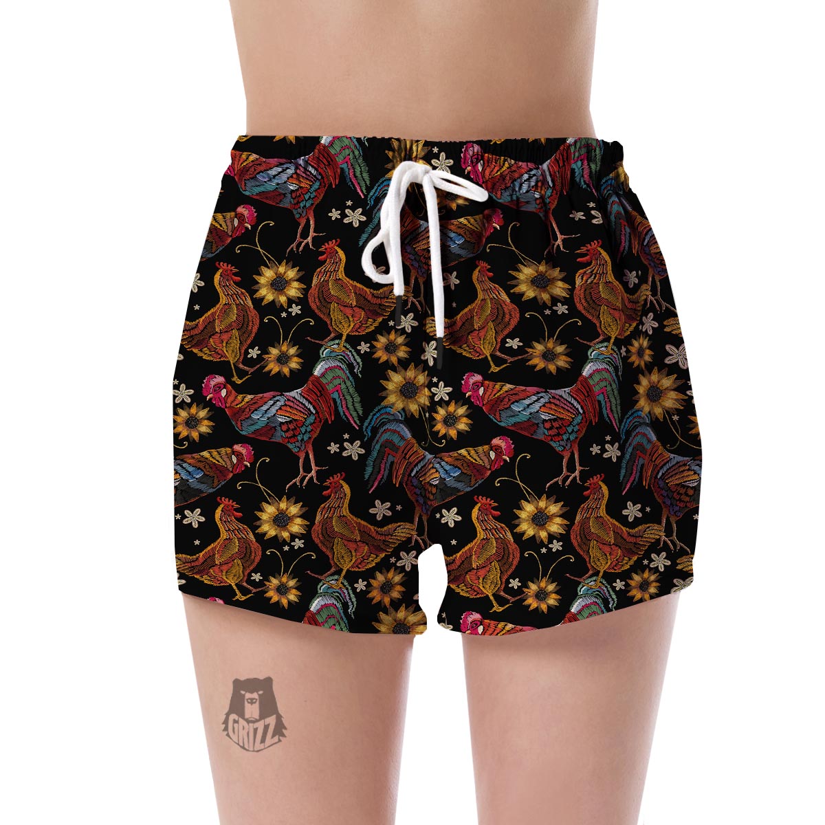Farm Chicken Hen Flower Pattern Print Women's Shorts-grizzshop
