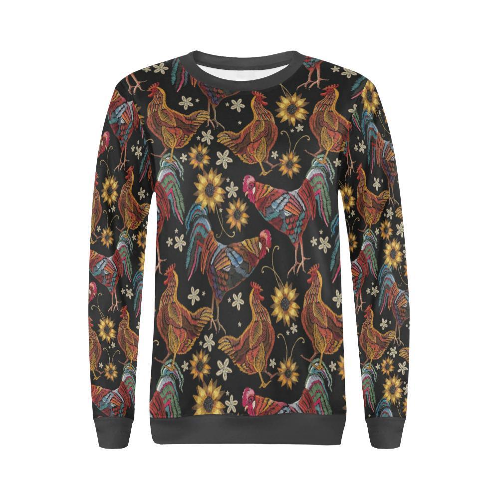 Farm Chicken Hen Flower Pattern Print Women's Sweatshirt-grizzshop