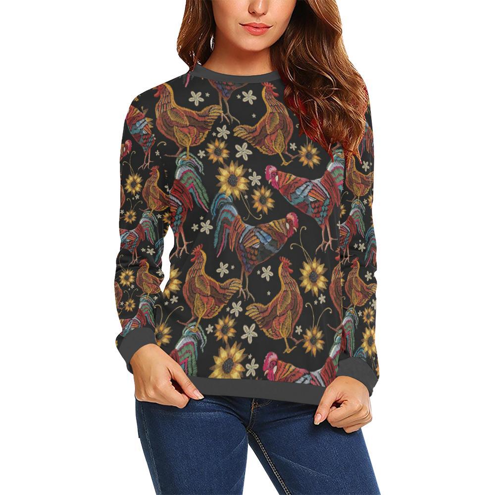 Farm Chicken Hen Flower Pattern Print Women's Sweatshirt-grizzshop