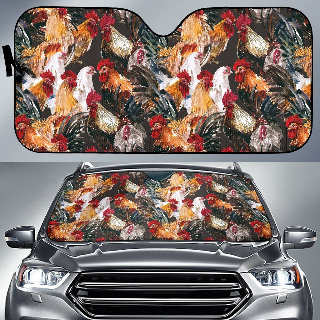 Farm Chicken Hen Pattern Print Car Sun Shade-grizzshop
