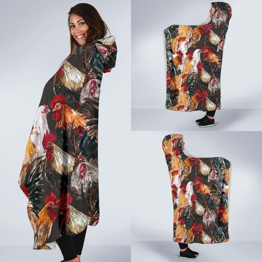 Farm Chicken Hen Pattern Print Hooded Blanket-grizzshop