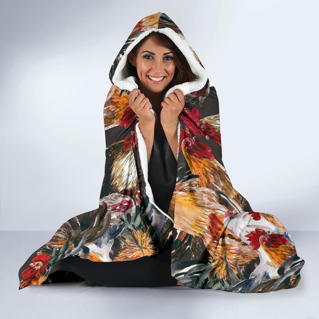 Farm Chicken Hen Pattern Print Hooded Blanket-grizzshop