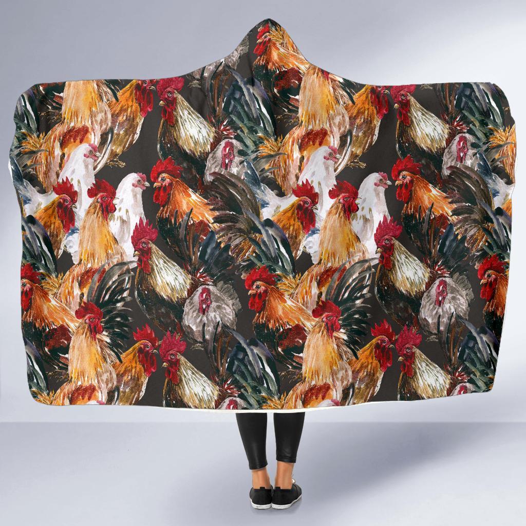 Farm Chicken Hen Pattern Print Hooded Blanket-grizzshop