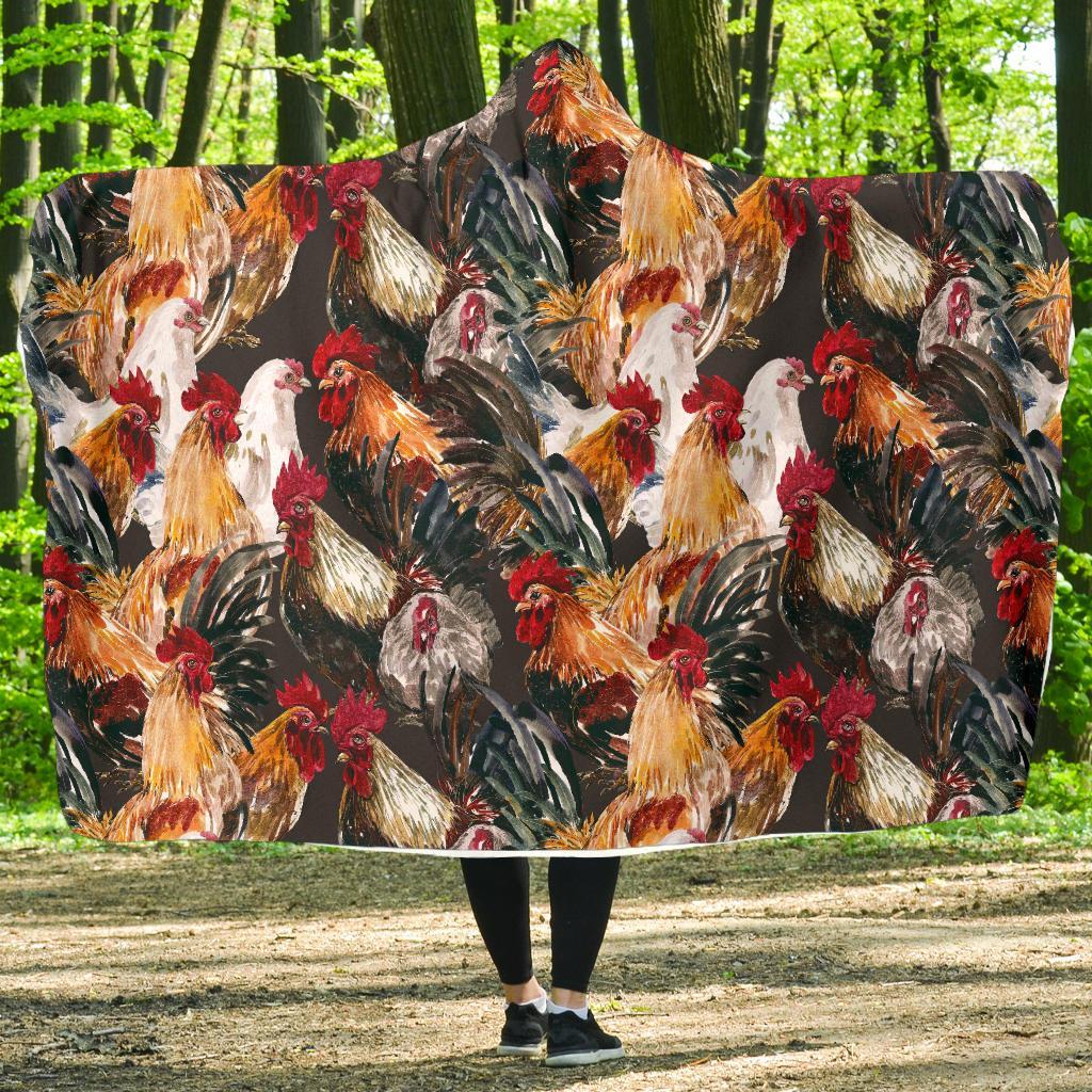 Farm Chicken Hen Pattern Print Hooded Blanket-grizzshop