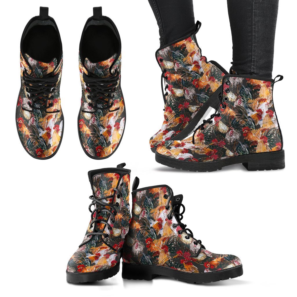 Farm Chicken Hen Pattern Print Men Women Leather Boots-grizzshop