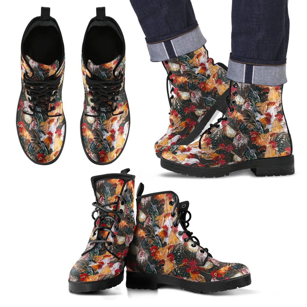 Farm Chicken Hen Pattern Print Men Women Leather Boots-grizzshop
