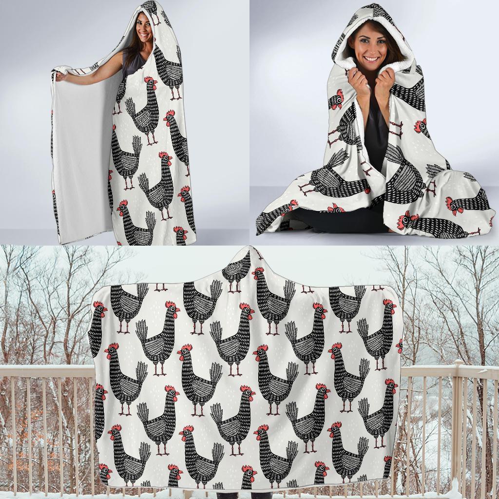 Farm Chicken Pattern Print Hooded Blanket-grizzshop