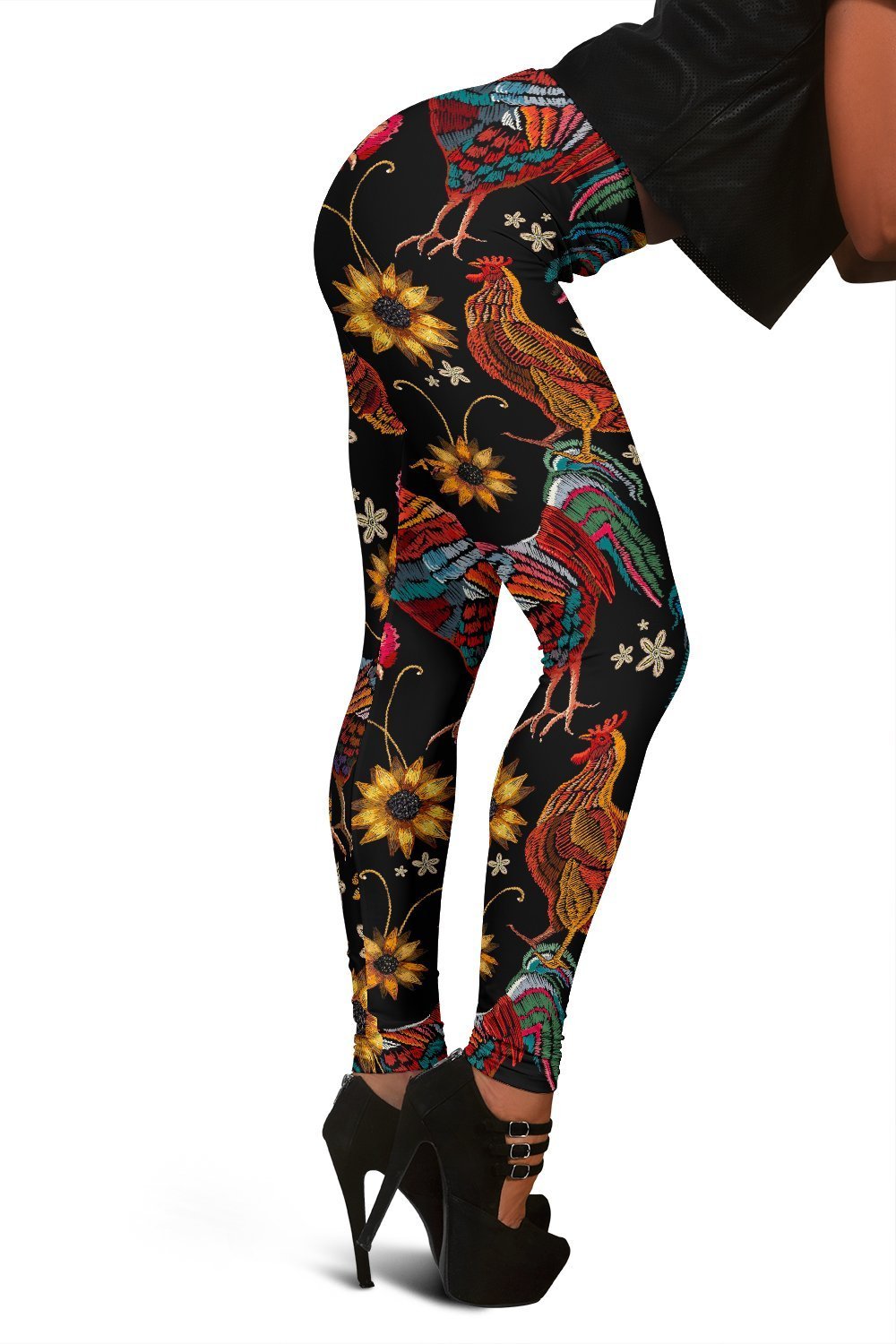 Farm Chicken Hen Flower Pattern Print Women Leggings-grizzshop
