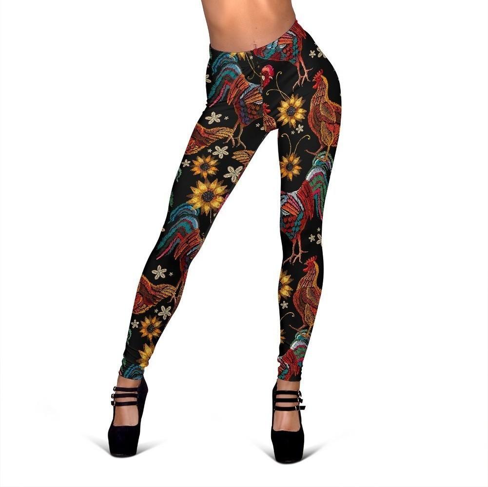 Farm Chicken Hen Flower Pattern Print Women Leggings-grizzshop