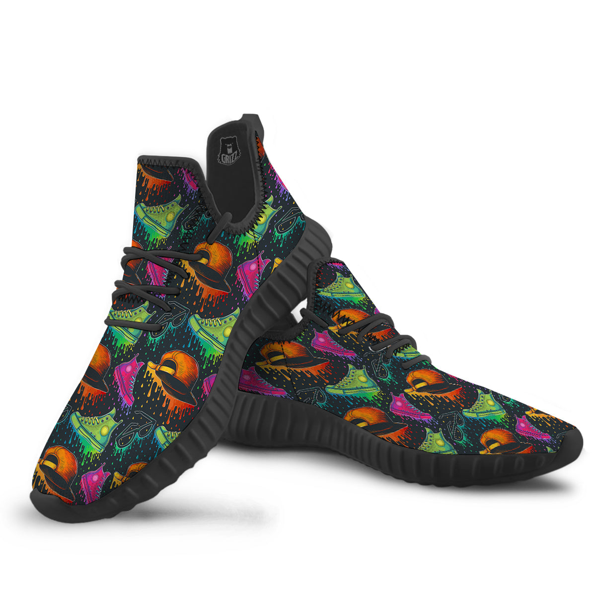 Fashion Colorful Print Pattern Black Walking Shoes-grizzshop