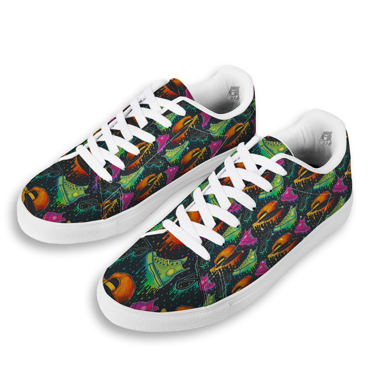 Fashion Colorful Print Pattern White Low Top Sneakers-grizzshop