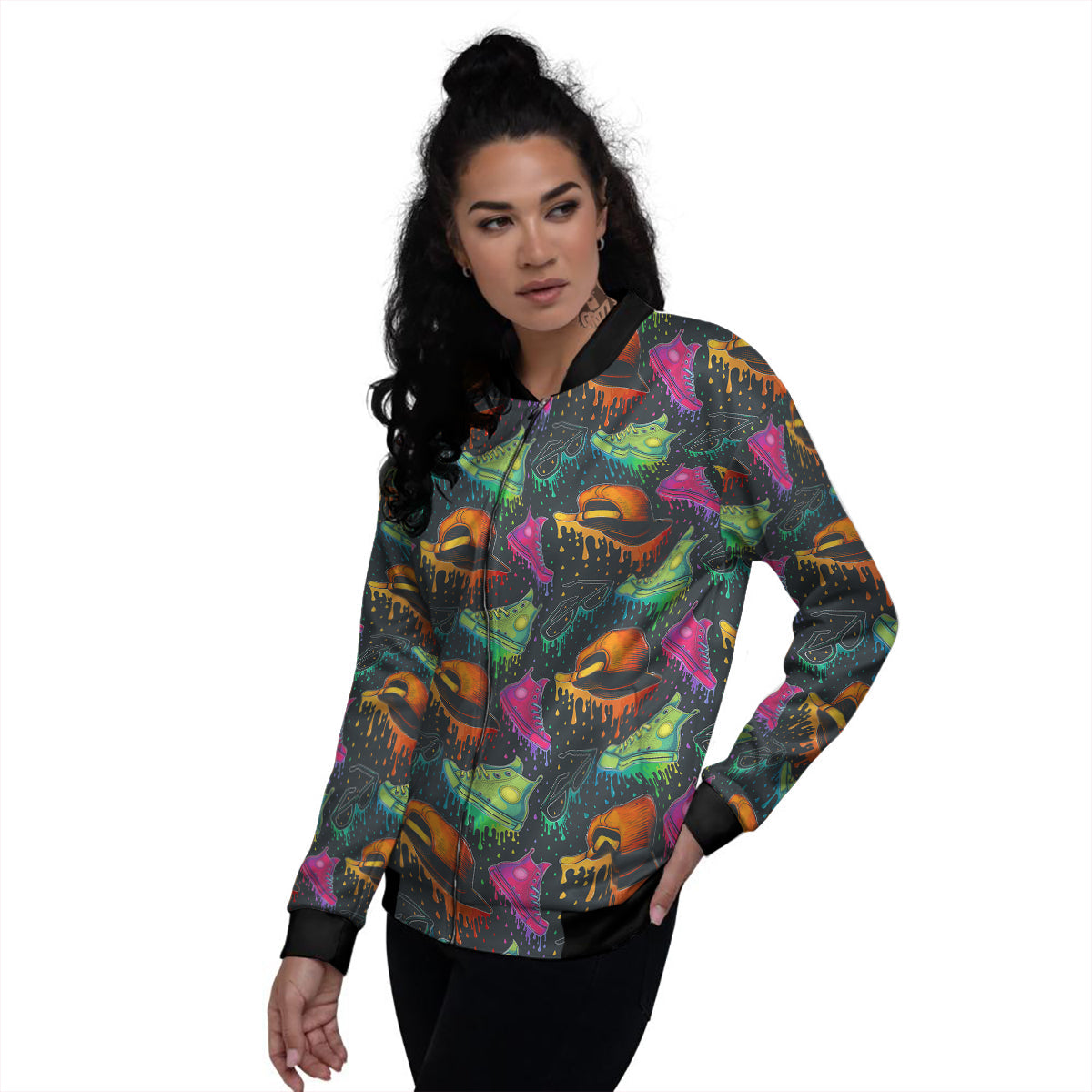 Fashion Colorful Print Pattern Women's Bomber Jacket-grizzshop