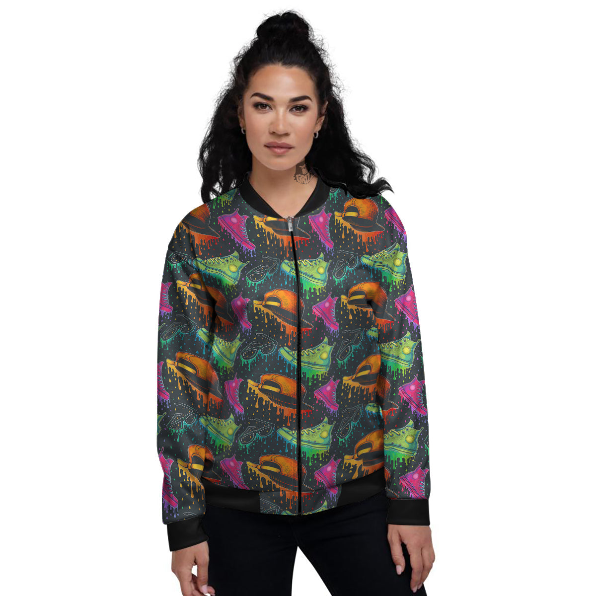 Fashion Colorful Print Pattern Women's Bomber Jacket-grizzshop