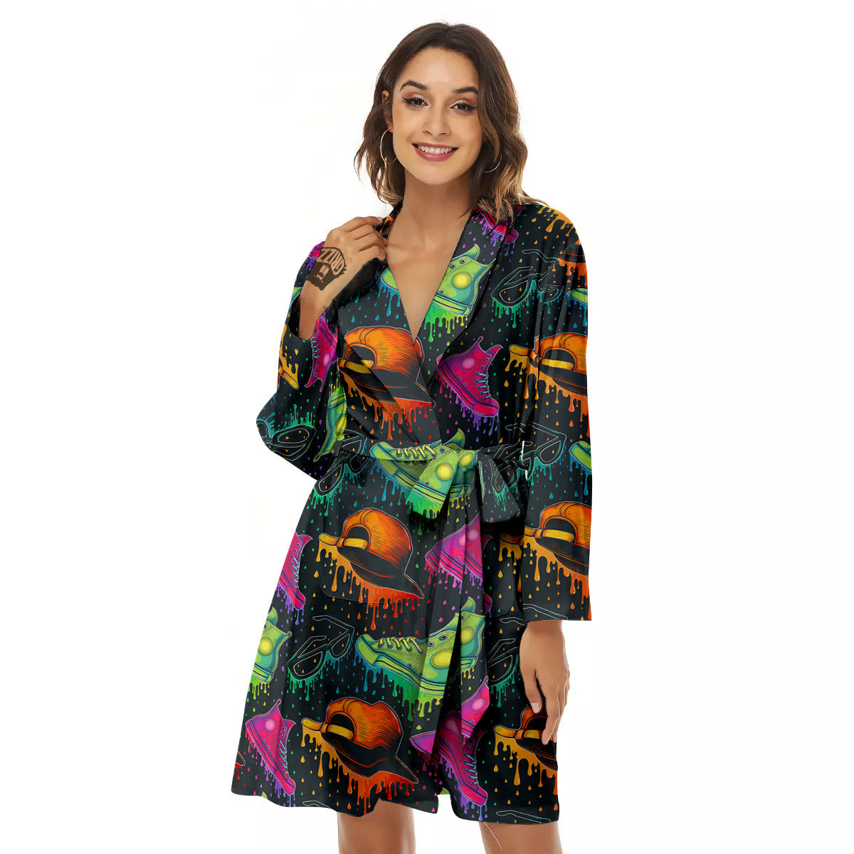 Fashion Colorful Print Pattern Women's Robe-grizzshop