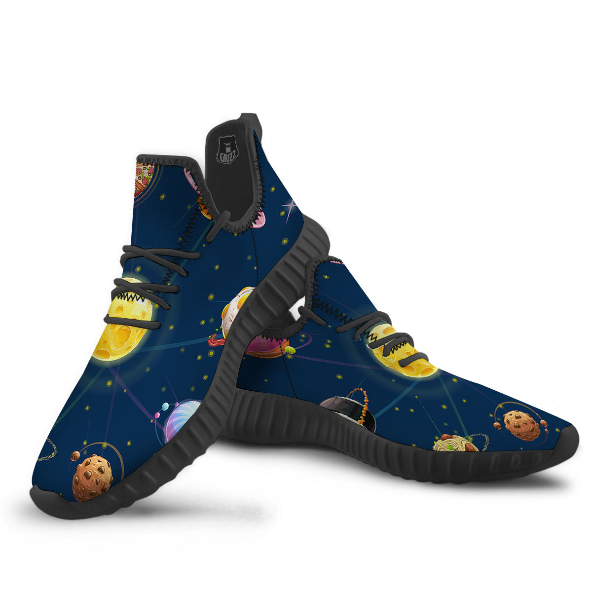 Fast Food Planets Set Print Black Walking Shoes-grizzshop