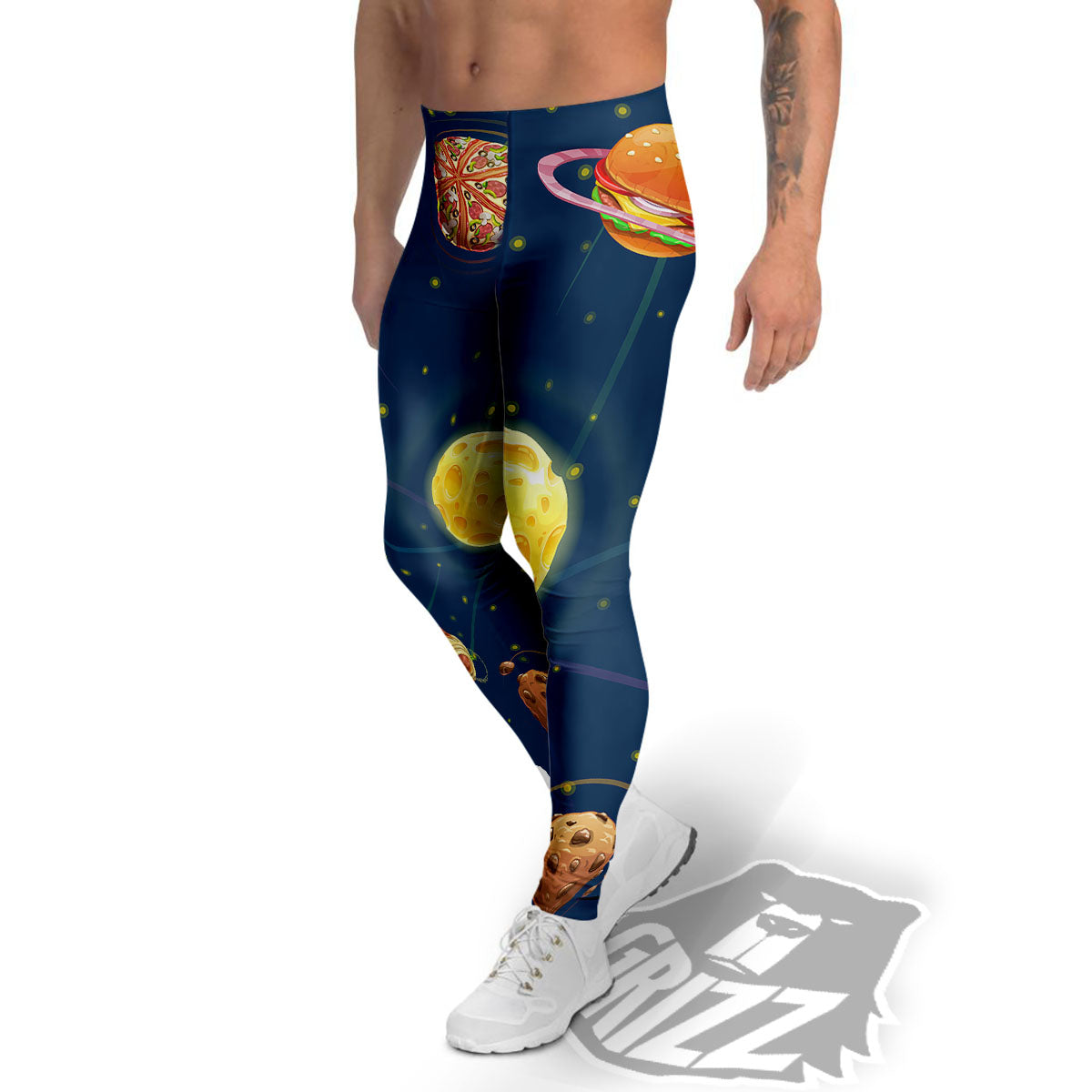 Fast Food Planets Set Print Men's Leggings-grizzshop