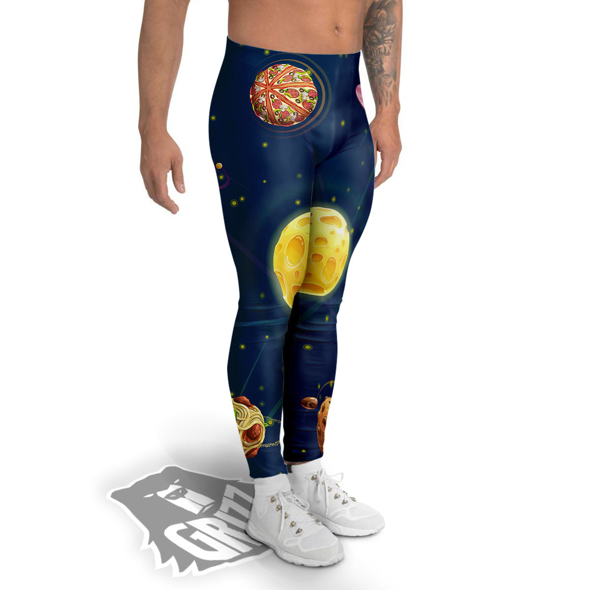 Fast Food Planets Set Print Men's Leggings-grizzshop
