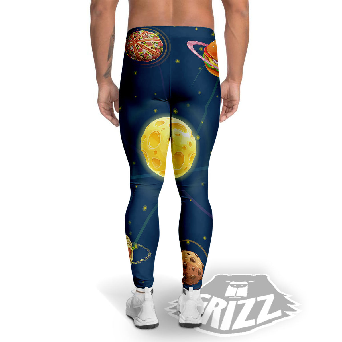 Fast Food Planets Set Print Men's Leggings-grizzshop