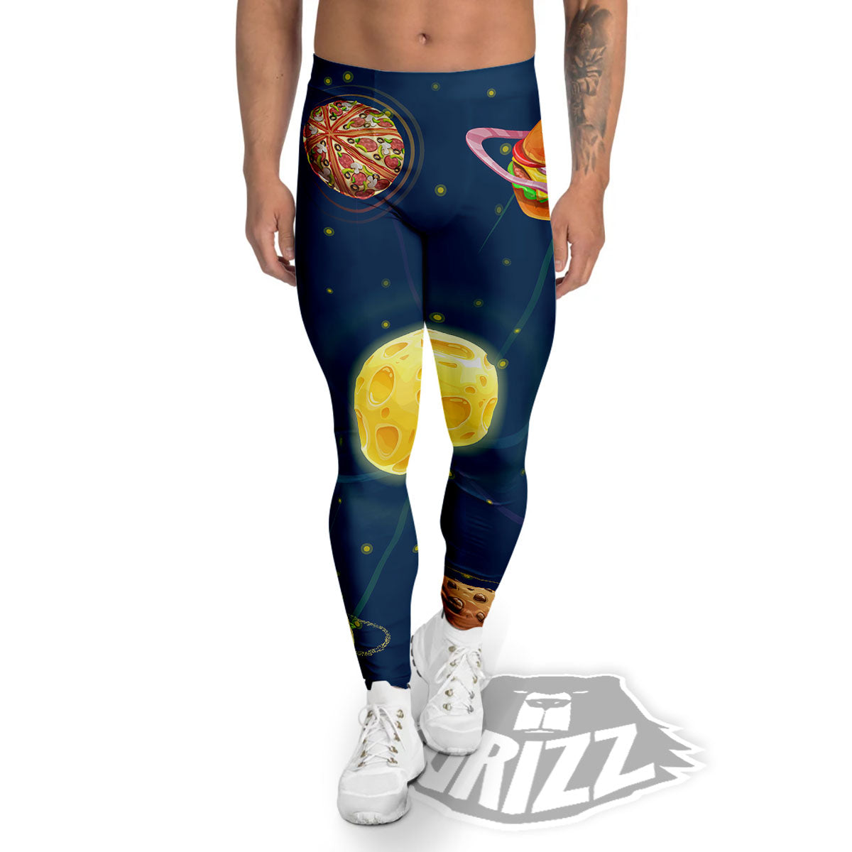Fast Food Planets Set Print Men's Leggings-grizzshop