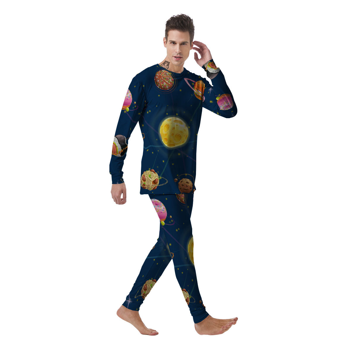 Fast Food Planets Set Print Men's Pajamas-grizzshop